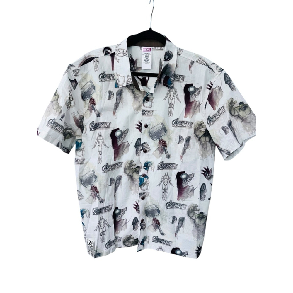 Marvel Avengers Camp Disney Parks Short Sleeve Button Down Shirt Size Large Men